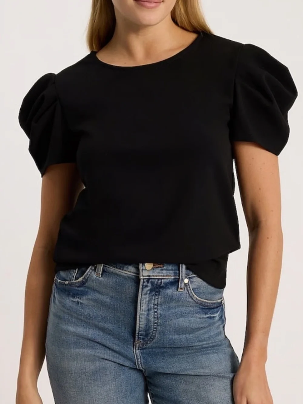 LOFT Black Puff Sleeve Blouse EUC